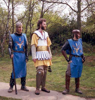 Lloyd wearing hoplite panoply at festival
