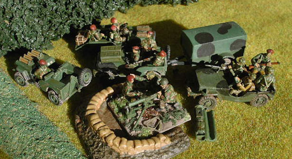 Airborne jeeps, with machine gun position.